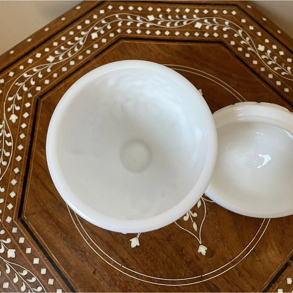 Vintage AVON Milk Glass Egg Shaped Covered Candy Dish
